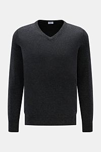 von Braun Cashmere V-Neck Pullover dunkelgrau meliert, Slim Fit, feines Strickbild, elastische Rippbündchen, V-Ausschnitt, Frontansicht, reiner Cashmere, sehr weich