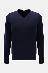 von Braun Cashmere V-Neck Pullover navy, Slim Fit, feines Strickbild, reiner Cashmere, V-Ausschnitt, elastische Rippbündchen, frontal fotografiert