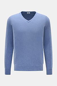 von Braun Cashmere V-Neck Pullover blau meliert, Slim Fit, mit V-Ausschnitt, elastischen Rippbündchen, feinem Strickbild, sehr weich, aus reinem Cashmere, frontale Aufnahme