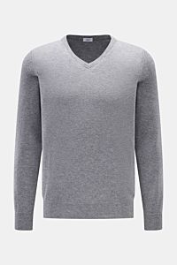 von Braun Cashmere V-Neck Pullover grau meliert, Slim Fit, feines Strickbild, V-Ausschnitt, elastische Rippbündchen, weich, reine Mongolei-Cashmere, Frontansicht