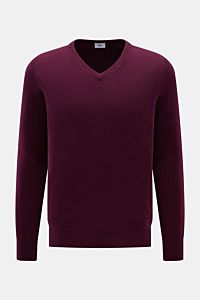 von Braun Cashmere V-Neck Pullover bordeaux, frontal fotografiert, Slim Fit, V-Ausschnitt, reiner Cashmere, sehr weicher Griff, feines Strickbild, elastische Rippbündchen