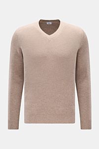 von Braun Cashmere V-Neck Pullover beige meliert, mittelfein gestrickt, Slim Fit mit V-Ausschnitt und elastischen Rippbündchen, frontal fotografiert