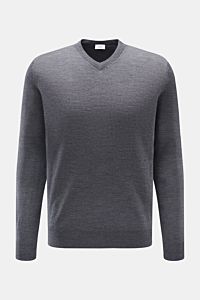 von Braun Merino V-Neck Pullover dunkelgrau meliert, Slim Fit, V-Ausschnitt, feines Strickbild, reine Merinowolle, Frontansicht