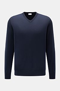 von Braun Merino V-Neck Pullover navy, Slim Fit mit V-Ausschnitt, feinem Strickbild, elastischen Rippbündchen, reine Merinowolle, Frontansicht