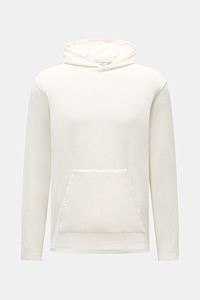 Front view of the 04651/ A trip in a bag Terry hooded jumper 'Terry' cream, made of pure cotton terrycloth with soft feel, regular fit, practical hood, and small woven label in side seam. Comfort and coolness with summery nonchalance: The hooded jumper 'T