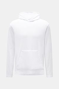 Front view of the 04651/ A trip in a bag Terry hooded jumper 'Terry' white, made of pure cotton terrycloth with a soft feel, regular fit, practical hood, and small woven label in the side seam. Comfort and coolness with summery nonchalance: The hooded jum