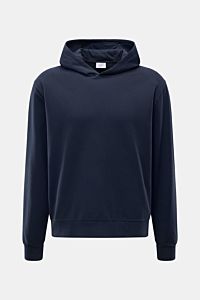 04651/ A trip in a bag Kapuzenpullover 'IF Hoodie' navy, frontale Ansicht, Regular Fit, Kapuze, Rippbündchen, weicher Jersey, Weblabel seitlich.