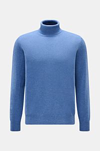 BRAUN Hamburg Rollkragenpullover blau meliert, Slim Fit, weicher Strick aus Schurwolle, Cashmere und Viskose, feines Strickbild, Rippbündchen, frontal fotografiert.