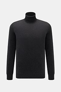 Von Braun Cashmere Rollkragenpullover dunkelgrau meliert, Slim Fit, fein gestrickt aus reinem Cashmere, mit anliegendem Rollkragen und elastischen Rippbündchen, frontal fotografiert.
