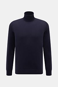 von Braun Cashmere Rollkragenpullover navy in Slim Fit, fein gestrickt, aus reinem, weichem mongolischem Cashmere, frontal fotografiert mit Rollkragen und elastischen Rippbündchen.