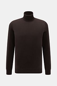 von Braun Cashmere Rollkragenpullover dunkelbraun, slim Fit, fein gestrickt aus reinem Cashmere, sehr weich, mit anliegendem Rollkragen und elastischen Rippbündchen, frontale Produktaufnahme
