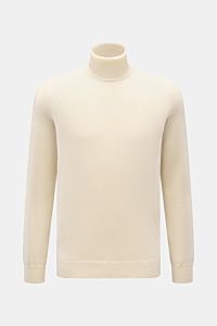 Frontansicht des von Braun Cashmere Rollkragenpullovers creme, Slim Fit mit feinem Strickbild, anliegendem Rollkragen und elastischen Rippbündchen, aus weichem reinem Cashmere.