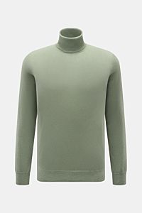 von Braun Cashmere Rollkragenpullover graugrün, Slim Fit, fein gestrickt, mit anliegendem Rollkragen und elastischen Rippbündchen, frontal fotografiert.