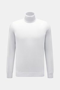 von Braun Cashmere Rollkragenpullover hellgrau in Slim Fit, fein gestrickt, mit anliegendem Rollkragen und elastischen Rippbündchen, frontal fotografiert.
