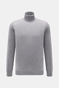 von Braun Cashmere Rollkragenpullover grau meliert, fein gestrickt aus reinem Cashmere, Slim Fit mit anliegendem Rollkragen, elastische Rippbündchen, frontal fotografiert