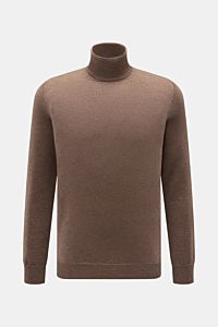 von Braun Cashmere Rollkragenpullover graubraun meliert, Slim Fit, fein gestrickt, reiner Cashmere aus Mongolei, sehr weich, elastische Rippbündchen, Vorderansicht