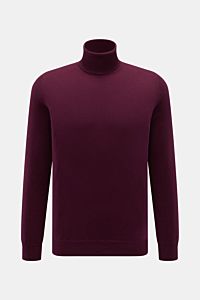 von Braun Cashmere Rollkragenpullover bordeaux, Slim Fit, fein gestrickt aus reinem Cashmere, sehr weich, anliegender Rollkragen, elastische Rippbündchen, Frontalansicht.