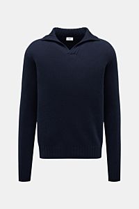 von Braun Cashmere Troyer navy, frontale Aufnahme, edler Pullover aus reinem Cashmere mit weichem Griff, mittelfeinem Strick, Stehkragen, offener Kragenleiste, Rippstrick-Details, Regular Fit und komfortablen Rippbündchen.