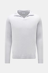 von Braun Cashmere Troyer hellgrau, frontale Ansicht, edler Pullover mit sportiven Rippstrick-Details, Stehkragen, Regular Fit, reiner Cashmere, weich, mittelfein gestrickt, Rippbündchen