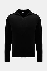 von Braun Cashmere Troyer schwarz, frontal fotografiert, edles Essential aus reinem Cashmere mit weichem Griff, sportiven Rippstrick-Details, Regular Fit, Stehkragen mit offener Kragenleiste und komfortablen Rippbündchen.