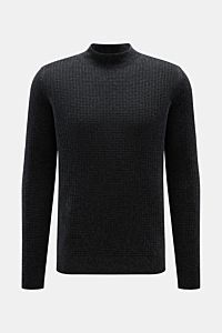 von Braun Cashmere Mock Neck Pullover anthrazit meliert, frontal fotografiert, Slim Fit, mittelfeiner Strukturstrick, weicher Griff, Rippstrick-Mock Neck und Rippbündchen aus reinem mongolischem Cashmere.