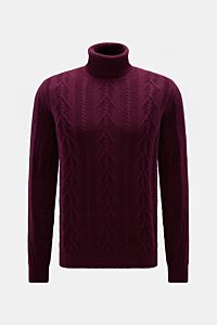 von Braun Cashmere Rollkragenpullover bordeaux in Slim Fit, mittelfeines Zopfstrickmuster, anliegender Rollkragen, flexible Rippbündchen, Frontalansicht