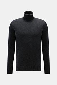 von Braun Cashmere Rollkragenpullover anthrazit meliert, frontale Aufnahme, reiner Cashmere, weicher Griff, mittelfeines Strickbild, Regular Fit, anliegender Rollkragen, komfortable Rippbündchen, eleganter Alltagsbegleiter.