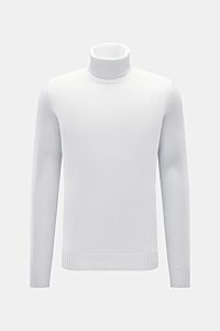 von Braun Cashmere Rollkragenpullover hellgrau, frontale Ansicht, reiner Cashmere, weicher Griff, mittelfeines Strickbild, Regular Fit, anliegender Rollkragen, komfortable Rippbündchen, edler Alltagsbegleiter mit zeitlosem Design.