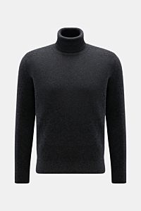 von Braun Cashmere Rollkragenpullover dunkelgrau meliert, frontal fotografiert, Slim Fit, aus reinem mongolischem Cashmere mit weichem Griff, edlem Strukturstrick, mittelfeinem Strickbild, Rippstrick-Rollkragen und komfortablen Rippbündchen.