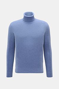 von Braun Cashmere Rollkragenpullover blau meliert, Slim Fit, mittelfeiner Strukturstrick, weicher Griff, Rippstrick-Rollkragen und Rippbündchen, frontale Ansicht