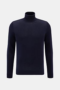 Colombo Feinstrick-Rollkragenpullover navy in Frontansicht, Regular Fit, weicher Cashmere-Seide-Mix, feines Strickbild, anliegender Rollkragen, flexible Rippbündchen.