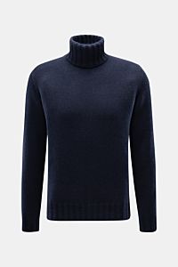 Front view of Fioroni Cashmere Rundhalspullover navy turtleneck sweater in pure cashmere, slim fit with soft feel and ribbed cuffs.