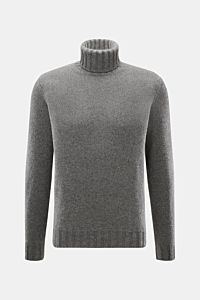 Front view of Fioroni Cashmere Rundhalspullover dunkelgrau meliert, a dark grey marl turtleneck sweater made of pure cashmere, featuring a very soft touch, medium-fine knit, slim fit, ribbed turtleneck, and flexible rib cuffs.

Souveräne Eleganz in ihr