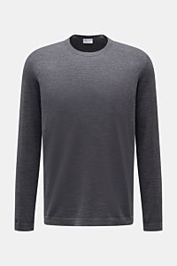 Feinstrick-Rundhalspullover dunkelgrau meliert