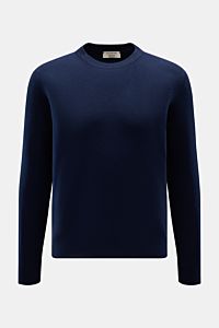 Fioroni Cashmere Rundhalspullover navy, Slim Fit, feines Strickbild, reiner Baby-Cashmere, weicher Griff, Rundhalsausschnitt, flexible Rippbündchen, frontal fotografiert.