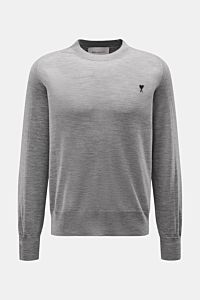 Ami Paris Merino Rundhalspullover grau meliert