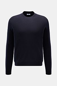 Front view of Iris von Arnim Cashmere-Seide Feinstrick-Rundhalspullover 'Presano' navy, a soft regular fit sweater with round neckline and fine piqué texture.

Der Rundhalspullover 'Presano' zeigt den Luxus von IRIS VON ARNIM in seiner leichtesten Form