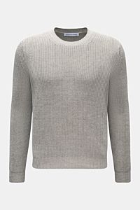 Front view of Iris von Arnim Crew neck jumper 'Leovan' grey mottled, featuring voluminous brioche knit in a linen-cotton blend.

A luxurious knitwear essential: With its voluminous brioche knit in the finest linen-cotton blend, this crew neck jumper by