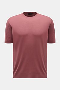 Front view of Colombo Kurzarmpullover altrosa, a short-sleeve sweater in soft pink made from exclusive Kid Wool with a round neckline and ribbed cuffs.

Subtiler Luxus: Gefertigt aus exklusiver 'Kid Wool', überzeugt der Kurzarmpullover mit außergewöhnl