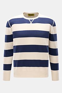 B.F. Knitwear Rundhalspullover navy/creme gestreift