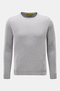 Front view of B.F. Knitwear Crew neck jumper grey melange, a slim fit pure cotton jumper with fine knit, soft feel, crew neck, and comfortable ribbed bands. 

Description: 
A versatile essential for spring: This crew neck jumper in pure cotton by B.F. 