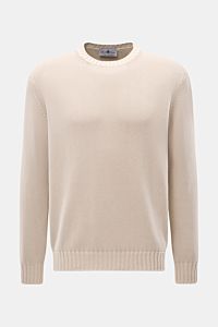 Della Ciana Rundhalspullover sand, Frontansicht, Slim Fit, reiner Pima-Baumwollstrick, Rundhalsausschnitt, weicher Griff, mittelfeines Strickbild, Rippbündchen.