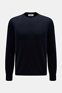 Gran Sasso Rundhalspullover navy, Slim Fit, reine Baumwolle, weicher Griff, feines Strickbild, Rundhalsausschnitt, Rippbündchen, Frontansicht.
