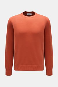 Gran Sasso Rundhalspullover orange, Slim Fit, reine Baumwolle, weicher Griff, feines Strickbild, Rundhalsausschnitt, Rippbündchen, frontale Aufnahme.