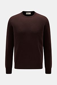 Bruno Manetti Cashmere Rundhalspullover dunkelbraun, Frontansicht, Regular Fit, weiches feines Strickbild, Rundhalsausschnitt, Rippbündchen, reiner Cashmere.