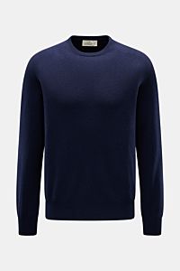 Bruno Manetti Cashmere Rundhalspullover navy, frontale Ansicht, feines Strickbild, weicher Griff, Regular Fit, Rundhalsausschnitt, Rippbündchen.