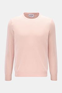 FTC Cashmere Rundhalspullover rosé, frontal fotografiert, Slim Fit, reiner Cashmere, sehr weicher Griff, feines Strickbild, Rundhalsausschnitt, Rippbündchen.