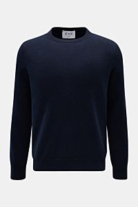 FTC Cashmere Rundhalspullover navy, Slim Fit, feines Strickbild, reiner Cashmere, sehr weich, Rundhalsausschnitt, Rippbündchen, frontal fotografiert.