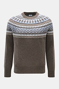 von Braun Cashmere Rundhalspullover braun/rauchblau/creme gemustert