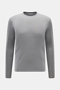 Kiefermann Merino Rundhalspullover 'Marleys' grau, Slim Fit, reine Merinowolle, feines Strickbild, weicher Griff, Rundhalsausschnitt, Frontansicht.